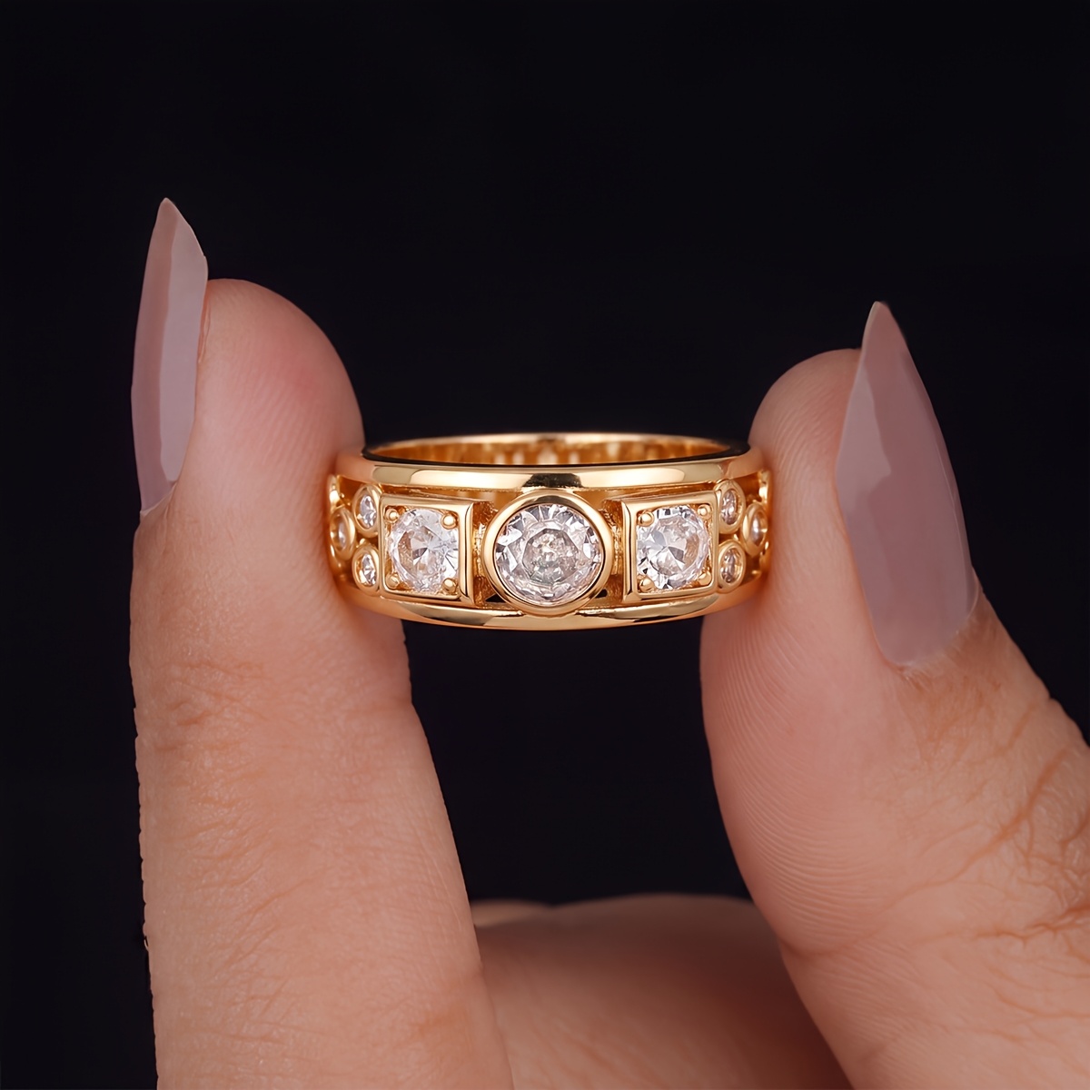 Women's Geometric Round & Square Ring, Elegant Design